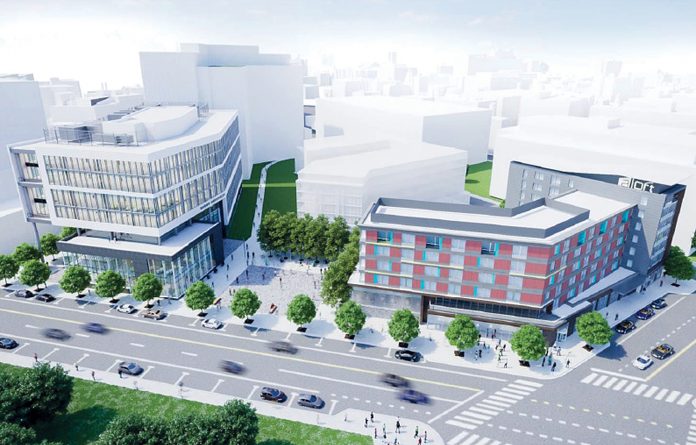 THE COMMERCE RI Board of Directors approved incentives for CV Properties and its construction of the Aloft Hotel in the I-195 Innovation District. Above on the right, an initial rendering of the hotel. Commerce also approved incentives for the relocation and staff hiring at Custom & Miller Box and approved five innovation vouchers Monday. / COURTESY ­WEXFORD SCIENCE & ­TECHNOLOGY