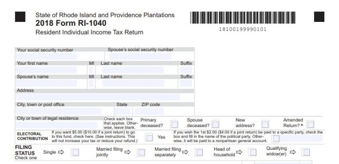 THE R.I. DIVISION OF TAXATION is now accepting and processing tax returns. Above, the beginning of a RI-1040 personal income tax return form. / COURTESY R.I. DEPARTMENT OF REVENUE