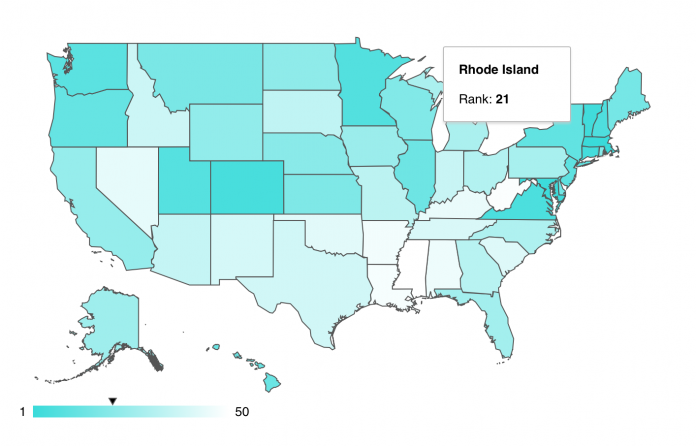 RANKING NO. 21 IN THE NATION for most educated state, Rhode Island was the lowest-ranked New England state in the Monday report released by WalletHub. Massachusetts was the highest-ranked state while Mississippi came in at No. 50. / COURTESY WALLETHUB