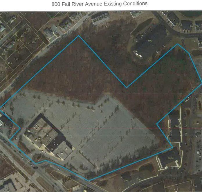 THE FORMER SHOWCASE CINEMAS in Seekonk could be redeveloped and split into two parcels, with the undeveloped back portion proposed for condominiums, according to a plan filed with the town, and the original building and a portion of the parking lot converted to a marijuana processing facility. / COURTESY TOWN OF SEEKONK THE FORMER SHOWCASE CINEMAS in Seekonk could be redeveloped and split into two parcels, with the undeveloped back portion proposed for condominiums, according to a plan filed with the town, and the original building and a portion of the parking lot converted to a marijuana processing facility. / COURTESY TOWN OF SEEKONK
