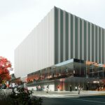 RENDERINGS OF Brown University's state-of-the-art Performing Arts Center, released Wednesday, show a glass 'clearstory' extending out from the building's main frame, allowing visibility into the structure's main floor and performance hall./COURTESY REX