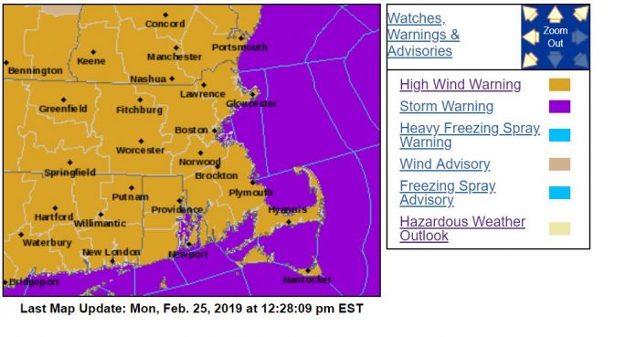 THE National Weather Service has issued a high wind speed warning for Rhode Island and Massachusetts Monday. The winds have caused outages across the region. / COURTESY NATIONAL WEATHER SERVICE