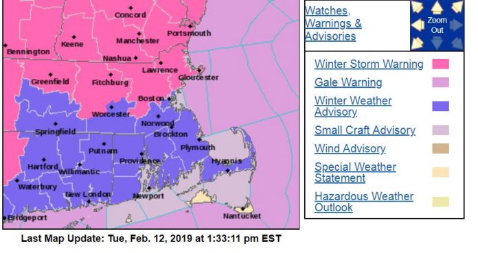 THE NATIONAL WEATHER Service has issued a Winter Weather Advisory for Rhode Island and Bristol County, Mass., predicting a 