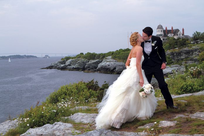 RHODE ISLAND RANKED No. 4 in the nation for most expensive average wedding in a survey of U.S. couples. Pictured, Christen and Peter Amenta celebrated their marriage at the Castle Hill Inn & Resort in Newport on June 16, 2013. / PBN FILE PHOTO/KATE WHITNEY LUCEY