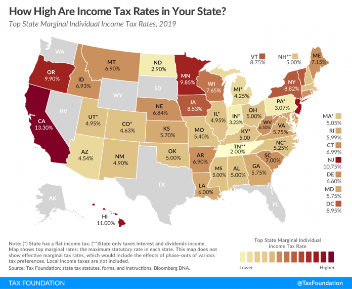 RHODE ISLAND had the fourth highest top marginal individual tax rate in New England. / COURTESY TAX FOUNDATION