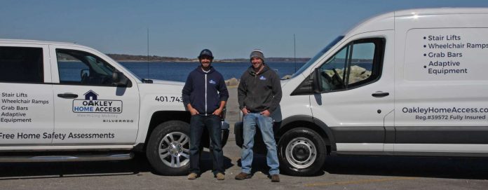 JUSTIN OAKLEY, left, and Michael Vieira, owners of Oakley Home Access LLC, have been awarded the 2019 Rhode Island Small Business Person of the Year award from the U.S. Small Business Administration. / COURTESY OAKLEY HOME ACCESS LLC