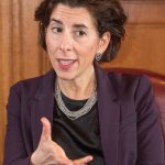 MAKING THINGS HAPPEN: Gov. Gina M. Raimondo, providing welcoming remarks at Thursday's Economic Outlook Breakfast, said her job in her second term will be to help sustain the economic momentum Rhode Island has been experiencing. / PBN PHOTO/DAVE HANSEN