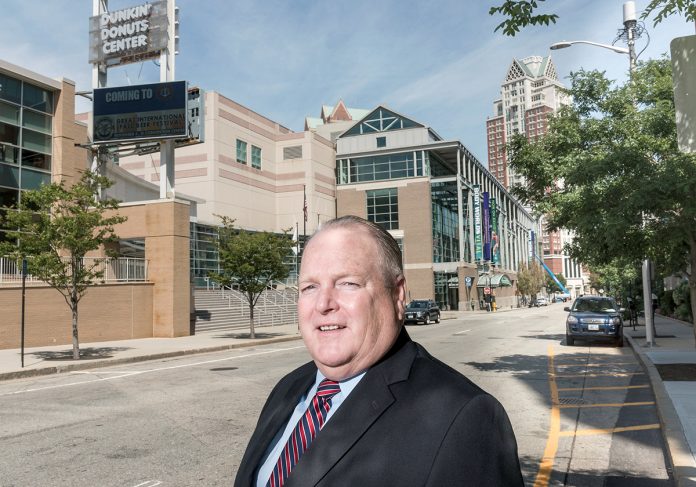 GROWING SUCCESS: James ­McCarvill, director of the Rhode Island Convention Center Authority, stands in front of the Dunkin’ Donuts Center in Providence in 2016. McCarvill said this year will be better than 2018 for the convention center authority, and he projects 2020 will be even better than previous years.  / PBN FILE PHOTO/MICHAEL SALERNO