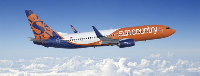 SUN COUNTRY AIRLINES, on the day that it began operating at T.F. Green, announced the planned addition of routes from Warwick to New Orleans and Las Vegas. / COURTESY MN AIRLINES LLC