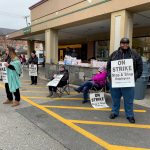 UNIONIZED WORKERS picket outside of East Side Market, a Stop & Shop-owned grocery store closed down due to the strike. More than 31,000 workers are striking in New England following an impasse in contract negotiations. / PBN FILE PHOTO/MARY MACDONALD