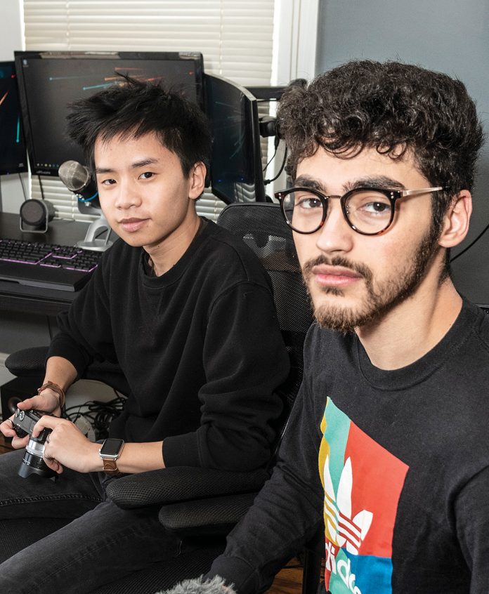 FILMMAKER FRIENDS: Classical High School classmates Robert McMahon, left, 19, and Xander Monge, 18, started film and production company Deft in the last year and have already won contracts for producing ads and short videos.    / PBN PHOTO/MICHAEL SALERNO