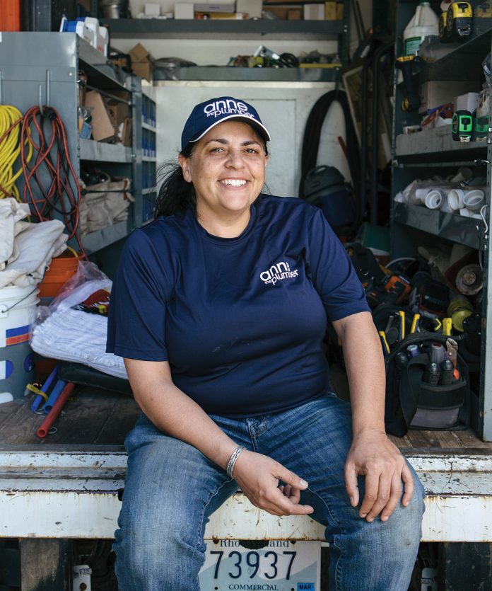 After years working with, among others, nuns and becoming an expert in demolition for a contractor, Anne-Marie Rosario Flores decided to become a plumber. After a two-year course at New England Institute of Technology and working for other plumbers, she founded Anne the Plumber in 2013. / PBN PHOTO/RUPERT WHITELEY