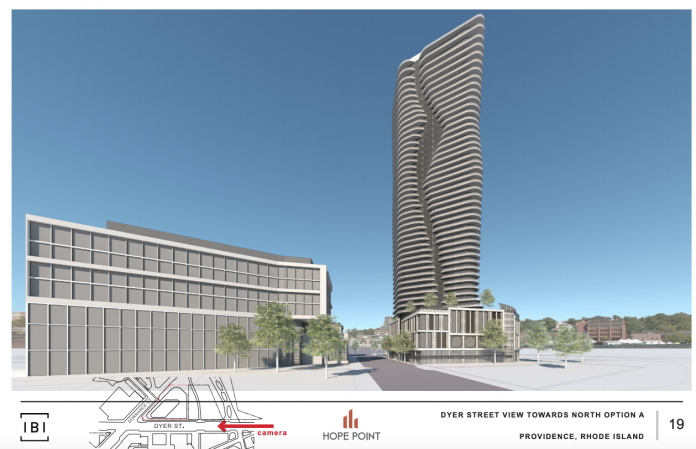 THE FANE ORGANIZATION'S Hope Point tower has been a controversial project ever since it was first proposed. Should its units be completely sold or leased before construction starts on it, assuming it is approved to be built? / COURTESY CITY OF PROVIDENCE