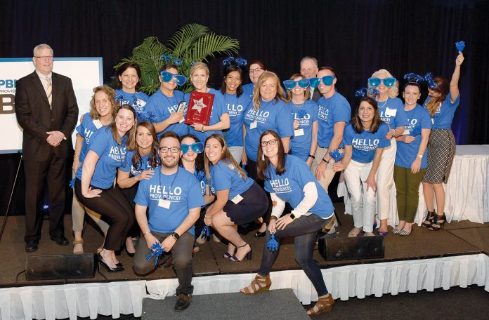 HAVING A GOOD TIME: Employees of BankNewport celebrate their workplace being named by PBN as one of the best in Rhode Island in 2018.  / COURTESY BANKNEWPORT