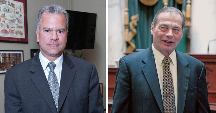 IN THE DARK: General Assembly leaders Nicholas A. Mattiello, left, the speaker of the House, and Dominick J. Ruggerio, Senate president, have left the budget for the next fiscal year until the last minute, a tradition that does not serve the state well.  / PBN FILE PHOTOS/MICHAEL SALERNO