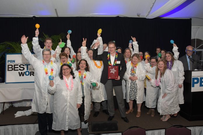 AMGEN RHODE ISLAND employees celebrating palcing No. 1 in the 2019 Best Places To Work competition among enterprise companies. / PBN PHOTO/ MIKE SKORSI