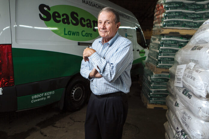 Jim Wilkinson has been in the lawn fertilization business for almost 50 years, but it wasn’t always easy to make ends meet, especially when he started out as a teacher of golf course management at the college level. After working in the corporate world, he decided to create SeaScape nearly 25 years ago. It now has more than 10,000 customers in southern New England. / PBN PHOTO/RUPERT WHITELEY
