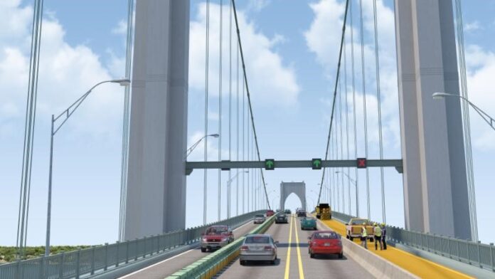 PHASE II of the Newport Pell Bridge road deck replacement project is scheduled to begin Monday. Above, a rendering of the traffic pattern shifts that will accompany the phase. / COURTESY R.I. TURNPIKE AND BRIDGE AUTHORITY