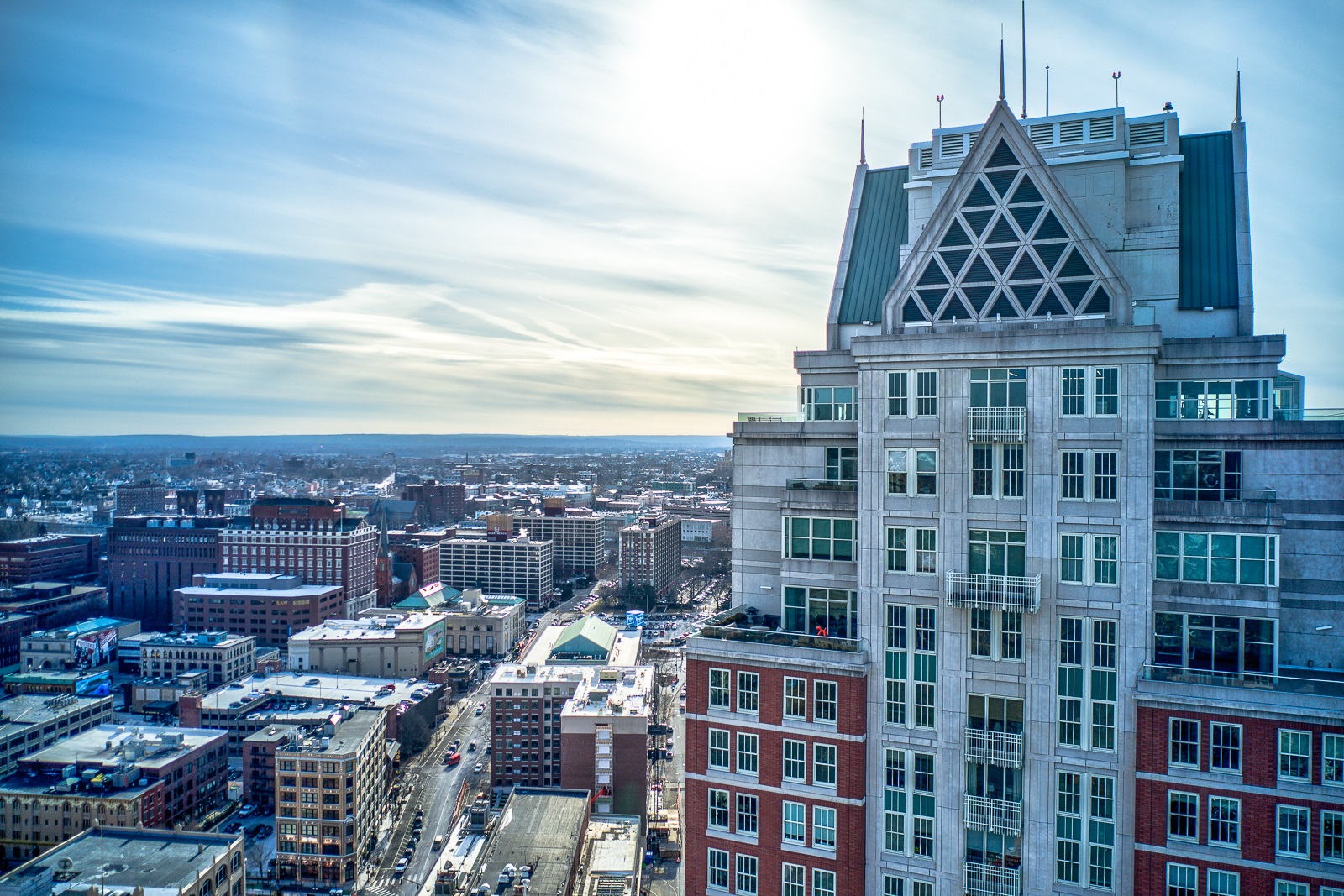 THE TERRACE of the penthouse, on the left, features sweeping views of Providence. / COURTESY RESIDENTIAL PROPERTIES LTD.