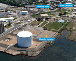 FIELDS POINT on Providence’s waterfront is where National Grid Rhode Island has started construction on a natural gas “liquefaction” facility to better meet the region’s needs for electricity and heating, especially on the coldest days of the year, the company says./COURTESY/NATIONAL GRID PLC