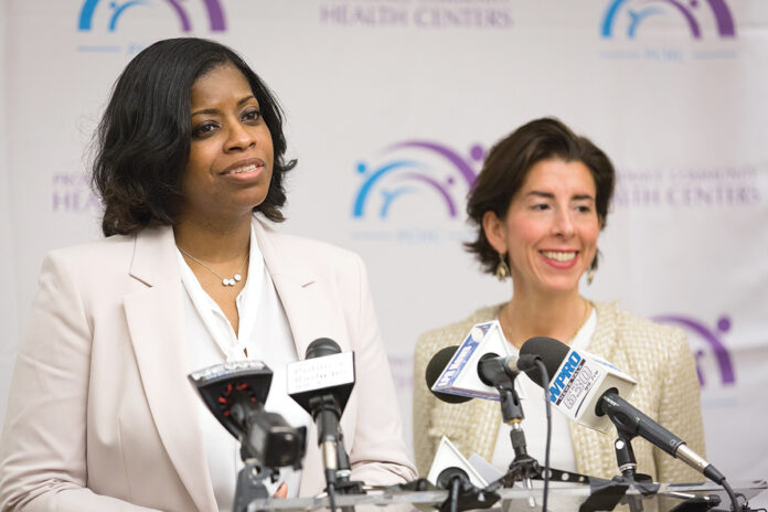 NEW ROLE: Womazetta Jones, left, who was nominated by Gov. Gina M. Raimondo, right, as secretary of the R.I. Executive Office of Health and Human Services and began her new role in late July, said there’s an absolute necessity to better deliver services respectful of cultural and economic diversity.  / COURTESY DAVID LEVESQUE