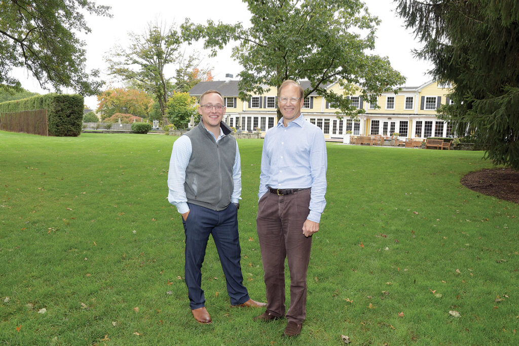 SECOND CHANCE: Joshua Helm, left, is an assistant general manager and controller, and Lance Pryor is an owner and member of the management team at the Agawam Hunt golf club in East Providence. The club emerged from Chapter 11 bankruptcy in March 2018, after a group of members sold a $2 million conservation easement to the state’s Nature Conservancy chapter.    / PBN PHOTO/MIKE SKORSKI