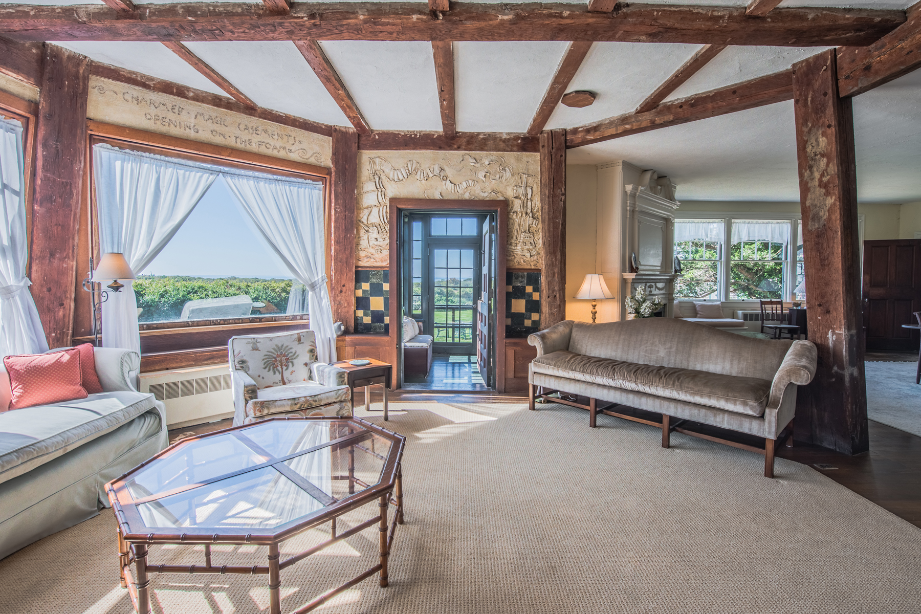 THE INTERIOR of the mill has artistic touches from American artist Sydney Burleigh, including bas-relief sculptures, inscriptions and terracotta washes to its plaster walls./ COURTESY MOTT & CHACE SOTHEBY'S INTERNATIONAL REALTY