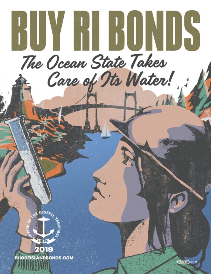 R.I. GENERAL TREASURER Seth Magaziner launched a campaign to encourage individuals to purchase Rhode Island state bonds. Above, a bond advertisement illustrated by local artist Simon Allen. / COURTESY R.I. GENERAL TREASURER'S OFFICE