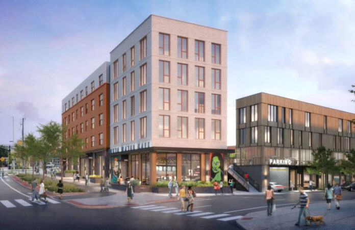 A PROPOSED mixed-use building on Parcel 6 in the I-195 Redevelopment District in Providence will include space for apartments over a grocery store. / COURTESY I-195 REDEVELOPMENT DISTRICT COMMISSION