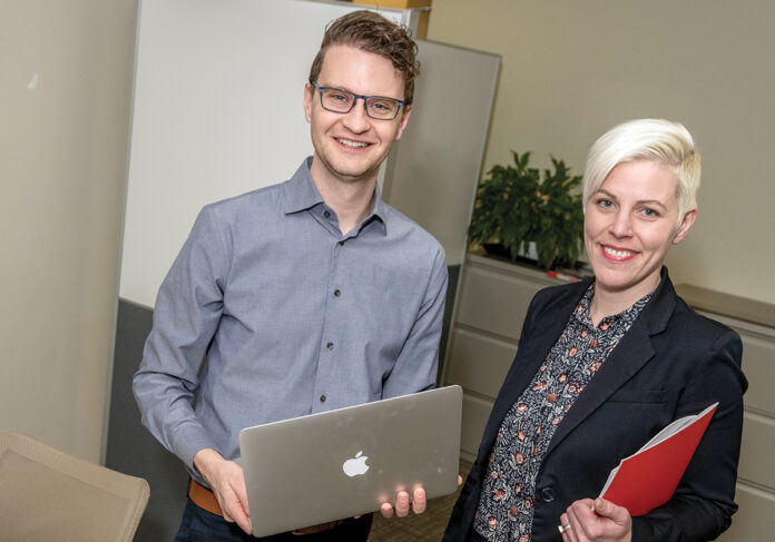 WELL-STUDIED: Brandon Marshall, associate professor of epidemiology at Brown University, and Jesse Yedinak, project director, co-authored a study recently that outlined a “cascade of care” model for opioid use disorder. / PBN PHOTO/MICHAEL SALERNO