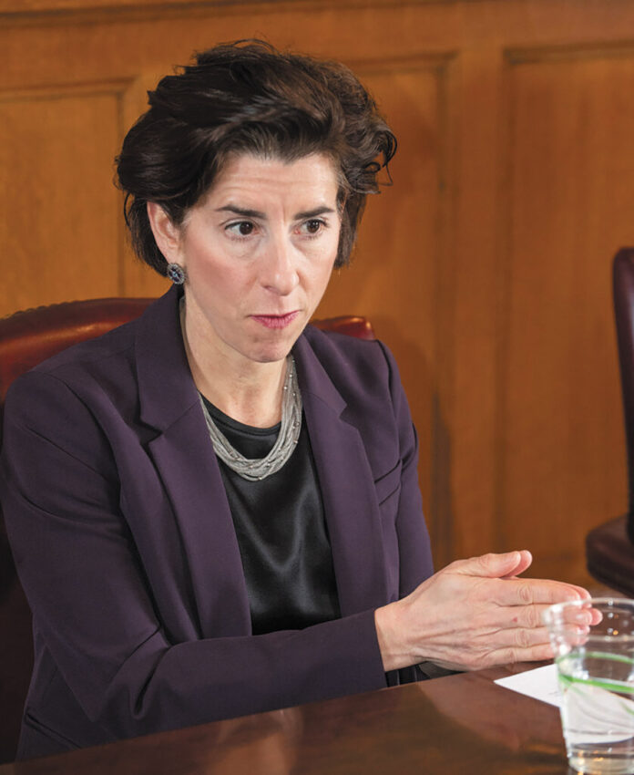 COLLISION COURSE: Gov. Gina M. Raimondo plans to again introduce a recreational marijuana proposal, in her fiscal 2021 budget plan, despite warnings from House and Senate leaders that they won’t consider it. / PBN FILE PHOTO/DAVE HANSEN