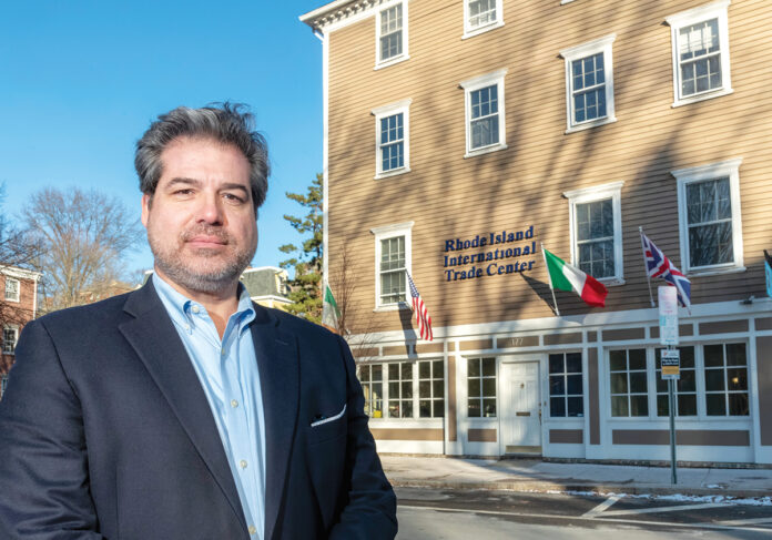 FOREIGN FOCUS: Richard W. Pinto Jr., CEO of the Rhode Island International Trade Center in Providence, says the center focuses on bringing foreign companies into the United States via Rhode Island and is working with about a dozen foreign companies in Ireland, Italy, Canada, Spain, Lithuania and the United Kingdom. / PBN PHOTO/MICHAEL SALERNO